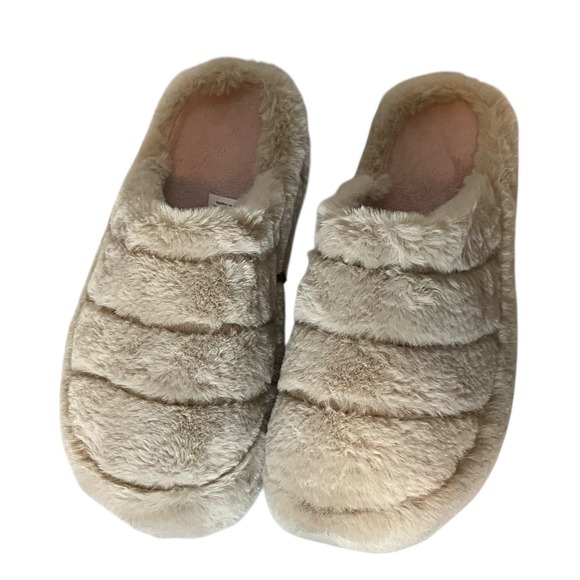 Free People Its A Vibe Platform Slip Slippers Tan Faux Fur Size 8 - Picture 3 of 8
